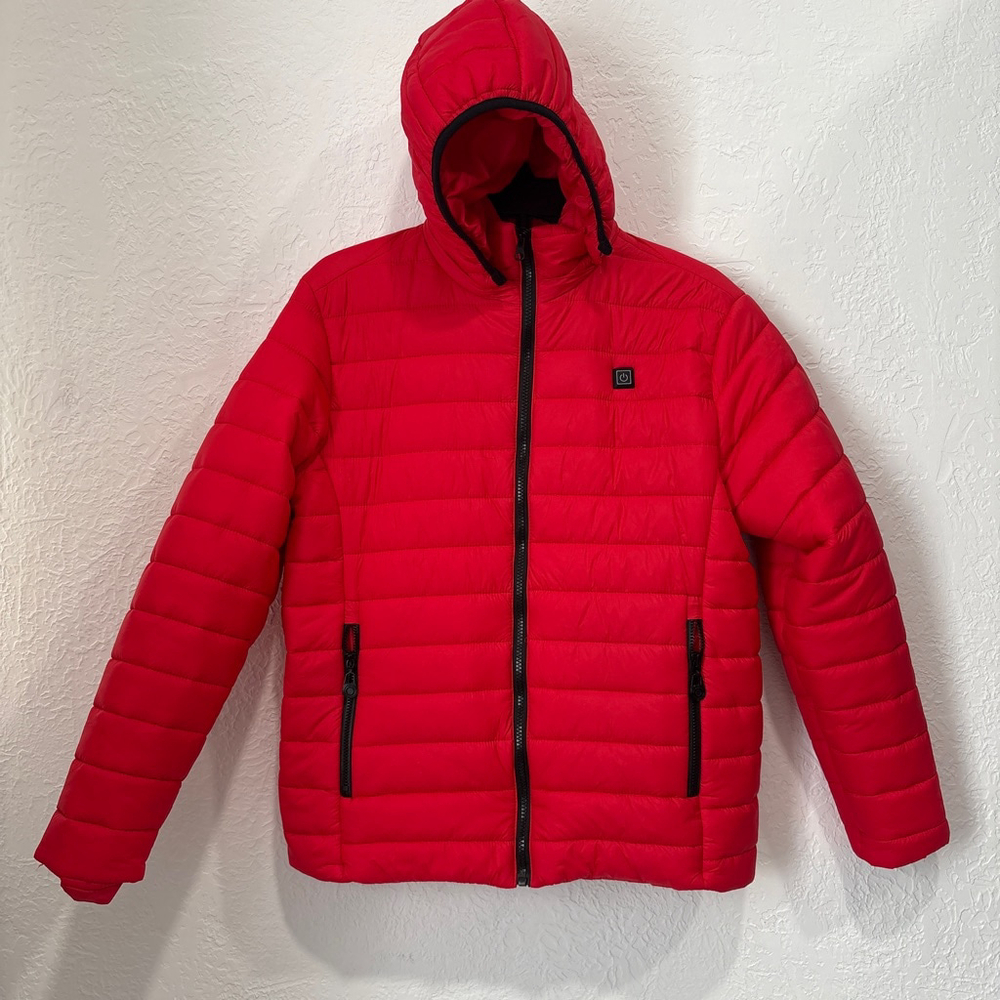Women's Unbranded Red Puffer Jacket with Black Zippers L(442T)